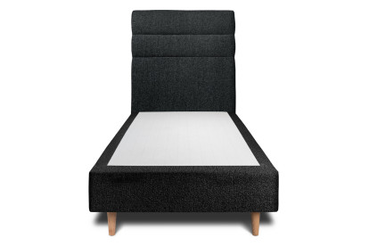 Lit 90x200 cm - Sommier tapissier H35 cm + tête de lit à lignes - Tissu Bouclette Noir
