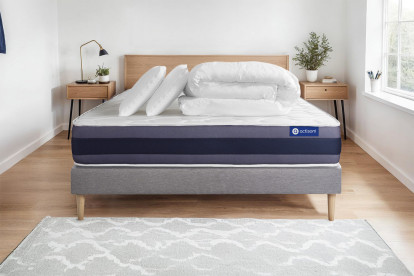 Pack lit complet 140x200 cm - Matelas + Sommier Gris (en kit) + 2 oreillers + Couette - Actilatex Morpho