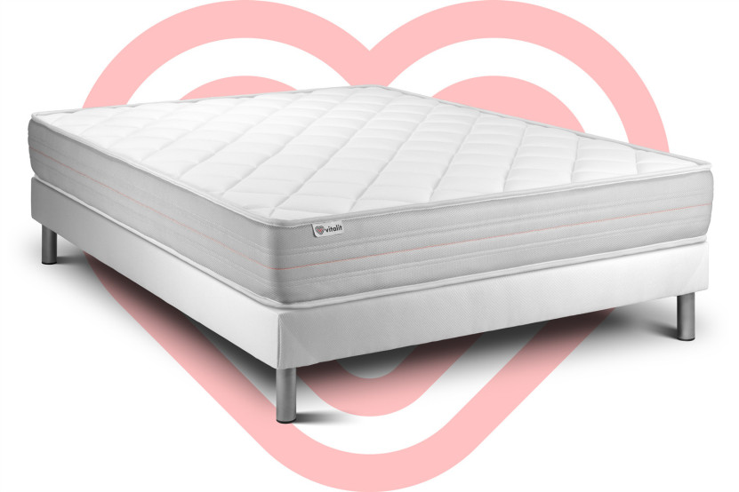 Ensemble Matelas Sommier 160x200 cm - Sommier Blanc (en kit) - Vitalmemo