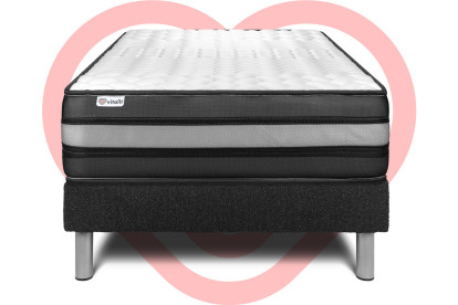 Ensemble Matelas Sommier 90x200 cm - Sommier Noir (déjà monté) - Vital Power Zen