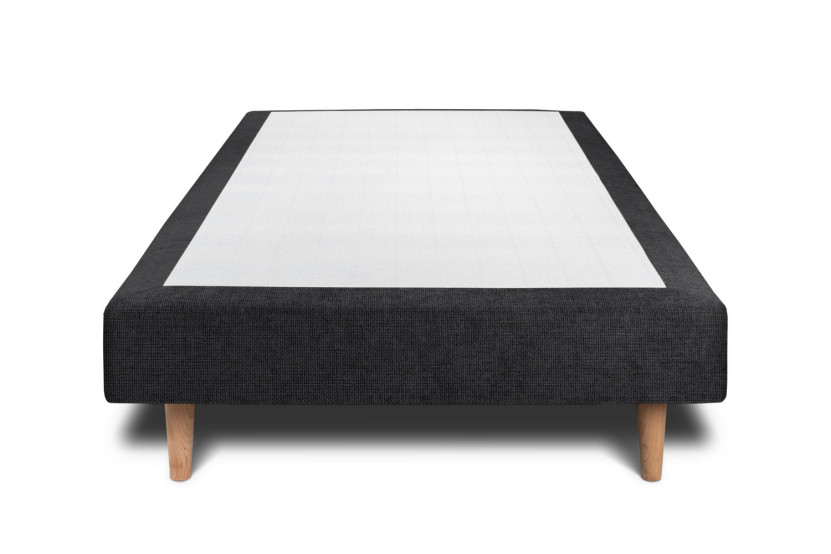 Lit 90x190 cm avec Tête de lit à lignes - Tissu Toile natté