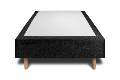 Lit 90x190 cm - Sommier tapissier H35 cm + tête de lit à lignes - Tissu Bouclette Noir