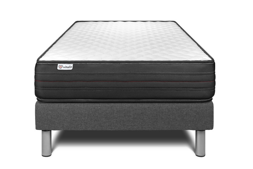 Ensemble Matelas Sommier 90x200 cm - Sommier Gris (en kit) - Vitalpower