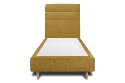 Lit 90x200 cm - Sommier tapissier H35 cm + tête de lit à lignes - Tissu Toile natté Jaune