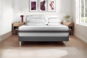 Pack lit complet 180x200 cm - Matelas + Sommier Gris (en kit) + 2 oreillers + Couette - Vitalmemo Back