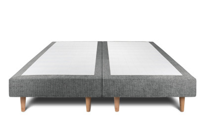 Lit 2x 90x200 cm - Sommier tapissier H29 cm + tête de lit capitonnée - Tissu Toile natté Gris Anthracite