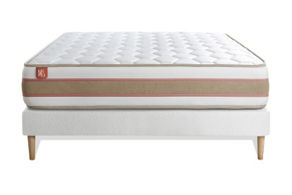 Ensemble Matelas Sommier 140x190 cm - Sommier Blanc (déjà monté) - Le Délicat