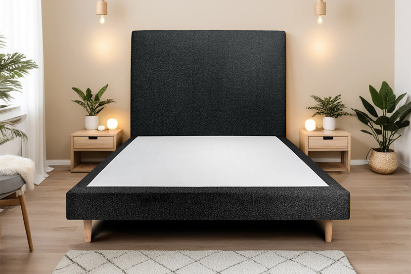Lit 150x200 cm avec Tête de lit tapissée - Tissu Bouclette