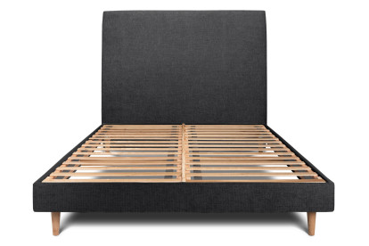 Lit 200x200 cm - Sommier à lattes H29 cm + tête de lit tapissée - Tissu Toile natté Noir