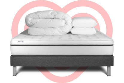 Pack lit complet 180x200 cm - Matelas + Sommier Gris (en kit) + 2 oreillers + Couette - Vital Spa