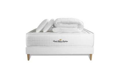 Pack lit complet 140x190 cm - Matelas + Sommier Blanc (en kit) + 2 oreillers + Couette - Buckingham