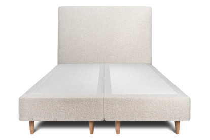 Lit 2x 90x200 cm - Sommier tapissier H35 cm + tête de lit tapissée - Tissu Bouclette Beige Clair