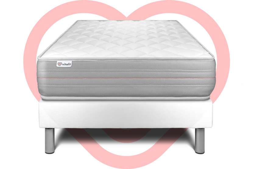 Ensemble Matelas Sommier 90x190 cm - Sommier Blanc (en kit) - Vitalmemo