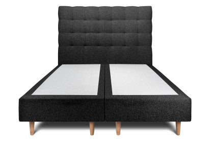 Lit 2x 90x200 cm - Sommier tapissier H35 cm + tête de lit capitonnée - Tissu Bouclette Noir