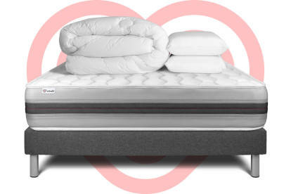 Pack lit complet 140x190 cm - Matelas + Sommier Gris (en kit) + 2 oreillers + Couette - Vitalspring Recover