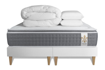 Pack lit complet 200x200 cm - Matelas + 2 Sommiers Blancs + 2 oreillers + Couette - Vingt-Six PLUS Pack lit complet 200x200 cm - Matelas + 2 Sommiers Blancs + 2 oreillers + Couette - Vingt-Six PLUS