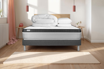 Pack lit complet 160x200 cm - Matelas + Sommier Gris (en kit) + 2 oreillers + Couette - Vital Ergo