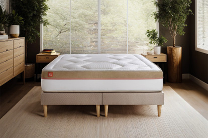 Pack lit complet 160x200 cm - Matelas + 2 Sommiers Beiges + 2 oreillers + Couette - Le Cosy