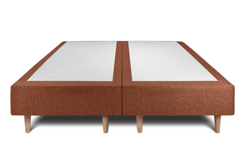Lit 2x80x200 cm avec Tête de lit capitonnée - Tissu Bouclette Terracotta