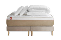 Pack lit complet 200x200 cm - Matelas + 2 Sommiers Beiges + 2 oreillers + Couette - Le Soyeux Pack lit complet 200x200 cm - Matelas + 2 Sommiers Beiges + 2 oreillers + Couette - Le Soyeux
