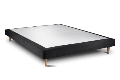 Lit 140x200 cm - Sommier tapissier H29 cm + tête de lit tapissée - Tissu Toile natté Noir