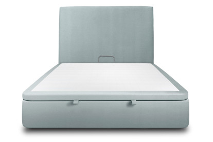 Lit coffre 140x190 cm avec Tête de lit tapissée - Tissu Velours Gris Bleuté