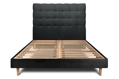 Lit 150x200 cm - Sommier à lattes H29 cm + tête de lit capitonnée - Tissu Bouclette Noir