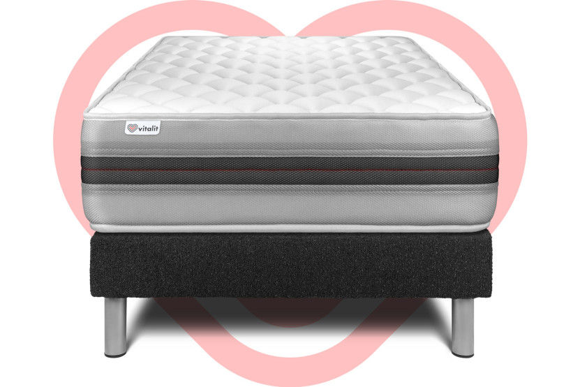 Ensemble Matelas Sommier 90x200 cm - Sommier Noir (en kit) - Vitalmemo Back