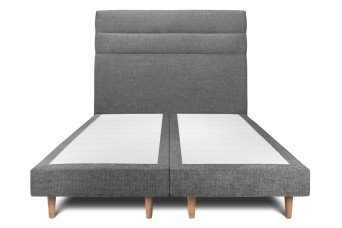 Lit 2x80x200 cm avec Tête de lit à lignes - Tissu Toile natté