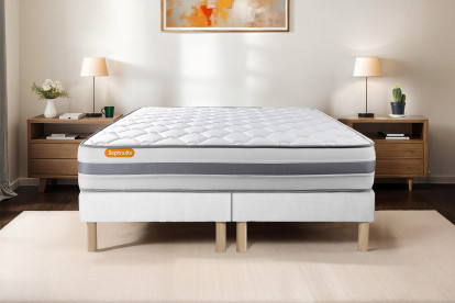 Ensemble Matelas Sommier 160x200 cm - 2 Sommiers Blanc - Memo Spring