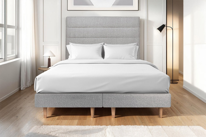 Lit 2x80x200 cm avec Tête de lit tapissée - Tissu Bouclette
