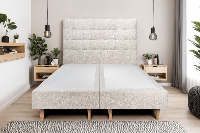 Lit 2x100x200 cm avec Tête de lit capitonnée - Tissu Bouclette