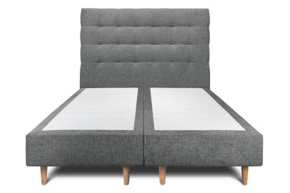 Lit 2x 80x200 cm - Sommier tapissier H35 cm + tête de lit capitonnée - Tissu Toile natté Gris Anthracite
