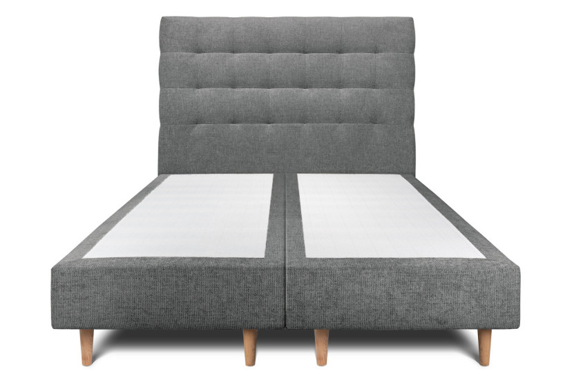 Lit 2x80x200 cm avec Tête de lit capitonnée - Tissu Toile natté
