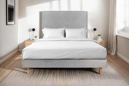Lit 200x200 cm - Sommier à lattes H29 cm + tête de lit tapissée - Tissu Bouclette Gris