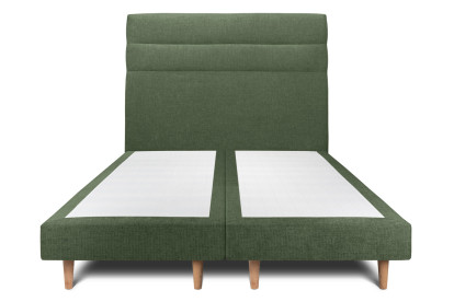 Lit 2x 80x200 cm - Sommier tapissier H29 cm + tête de lit à lignes - Tissu Toile natté Vert Kaki