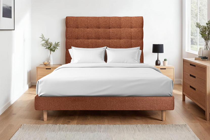 Lit 200x200 cm avec Tête de lit capitonnée - Tissu Bouclette