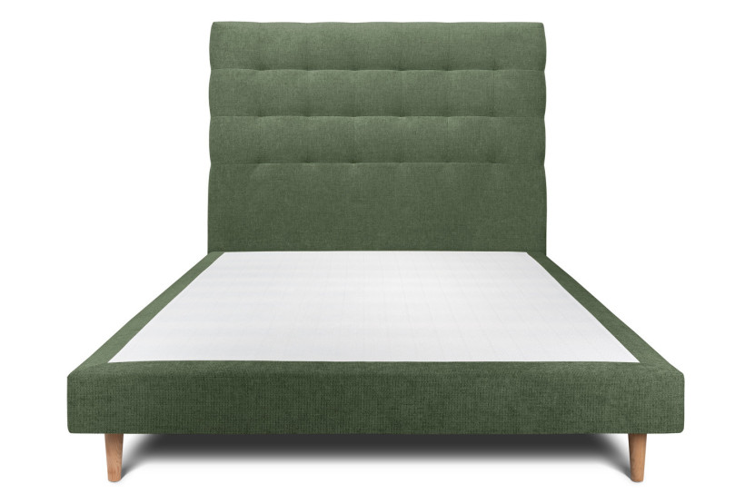 Lit 140x190 cm avec Tête de lit capitonnée - Tissu Toile natté