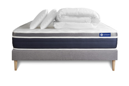 Pack lit complet 140x190 cm - Matelas + Sommier Gris (en kit) + 2 oreillers + Couette - Actilatex Confort