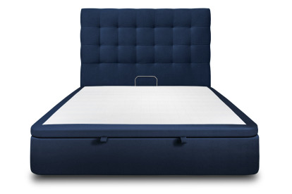 Lit coffre 140x200 cm avec Tête de lit capitonnée - Tissu Velours Bleu Océan