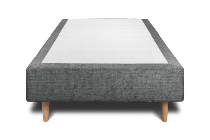 Lit 90x200 cm - Sommier tapissier H35 cm + tête de lit à lignes - Tissu Toile natté Gris Anthracite