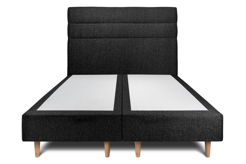 Lit 2x80x200 cm avec Tête de lit à lignes - Tissu Bouclette