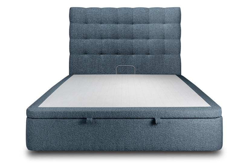 Lit coffre 140x190 cm avec Tête de lit capitonnée - Tissu Bouclette