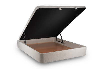 Lit coffre 140x190 cm avec Tête de lit à lignes - Tissu Bouclette Beige Clair