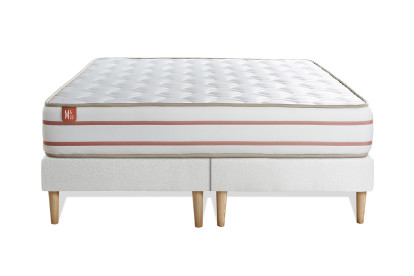Pack lit complet 180x200 cm - Matelas + 2 Sommiers Blancs + 2 oreillers + Couette - Le Doux