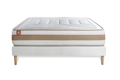 Ensemble Matelas Sommier 140x190 cm - Sommier Blanc (déjà monté) - Le Tendre