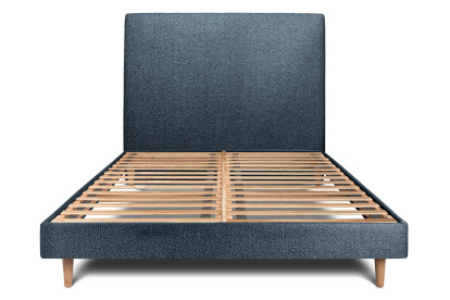 Lit 160x200 cm - Sommier à lattes H29 cm + tête de lit tapissée - Tissu Bouclette Bleu