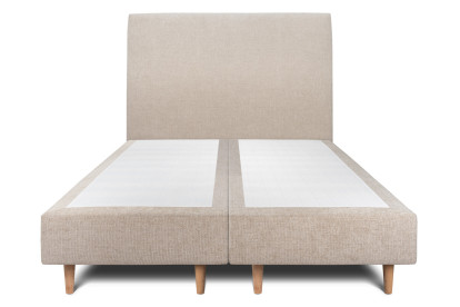 Lit 2x 80x200 cm - Sommier tapissier H35 cm + tête de lit tapissée - Tissu Toile natté Beige Brun