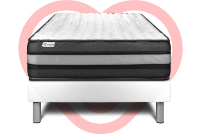 Ensemble Matelas Sommier 90x200 cm - Sommier Blanc (en kit) - Vital Power Zen