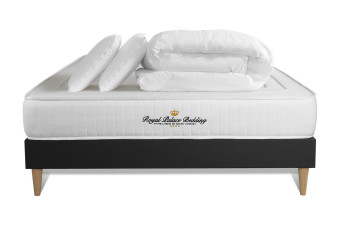Pack lit complet 160x200 cm - Matelas + Sommier Noir + 2 oreillers + Couette - Lancaster